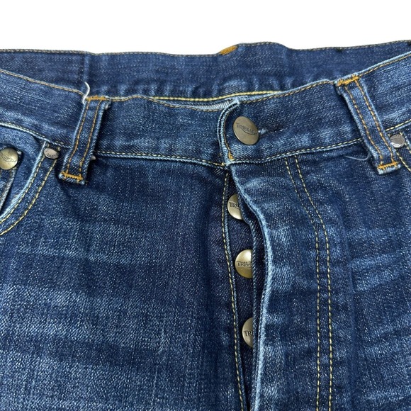 TRIUMPH MOTORCYCLE Jeans Blue Gusseted Double Knee Denim Flap Pockets 36X34 - Picture 8 of 16